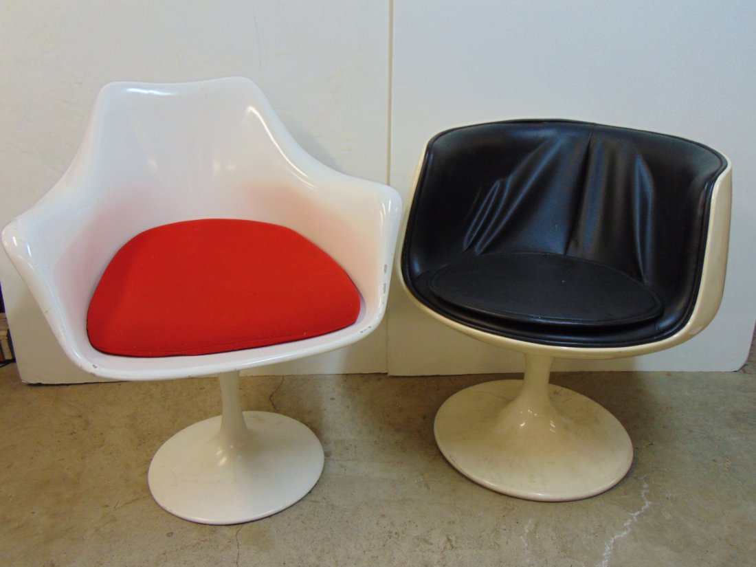 2 Mid Century Chairs, Eero Aarnio style Cognac & Knoll style tulip chair, (1 of 14)