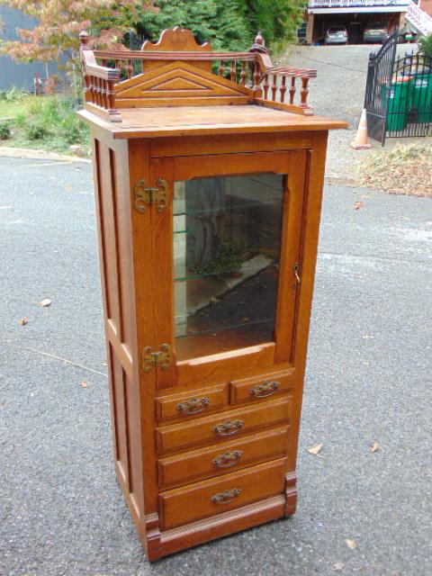 Oak dental cabinet, by Harvard, oak cabinet with 2 over 3 drawer base & glass shelf top, with (1 of 7)
