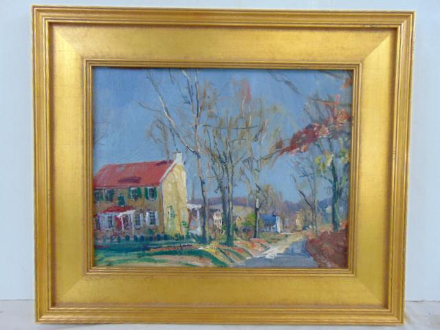 Painting, street scene with houses, possibly by Fern Coppedge (attribution by consignor), oil on (1 of 7)