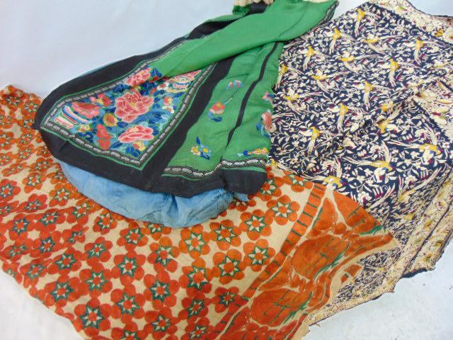 Chinese fabric, skirt, embroidered, included panel with bird pattern, 8' by 3'7" one side has (1 of 15)