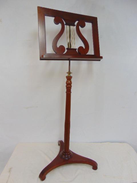 Adjustable music stand, lyre back with brass center, stand (as shown) is 48" tall. (1 of 5)