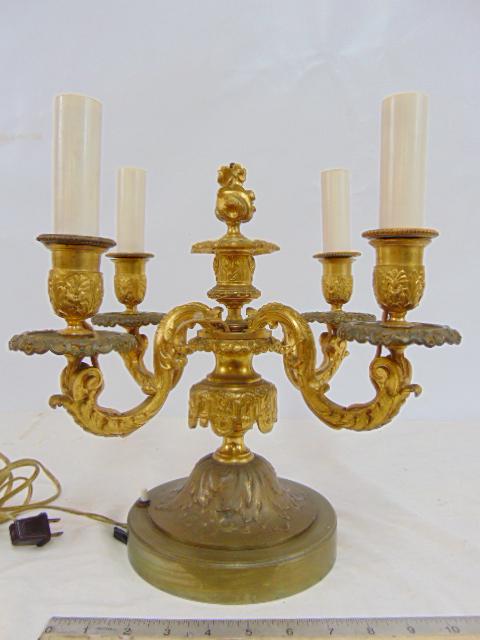 Bronze 4 arm candelabra, as is, marriage, base not original, as shown height is 13.25", 14 3/8" (1 of 4)