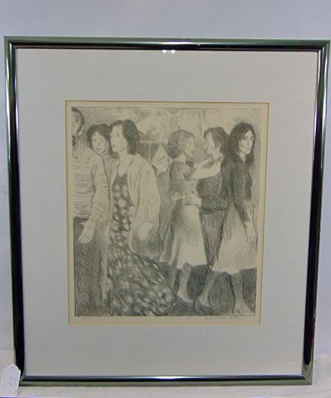 Artist proof lithograph, Raphael Soyer, figures dancing, 20" by 17.5" (1 of 5)