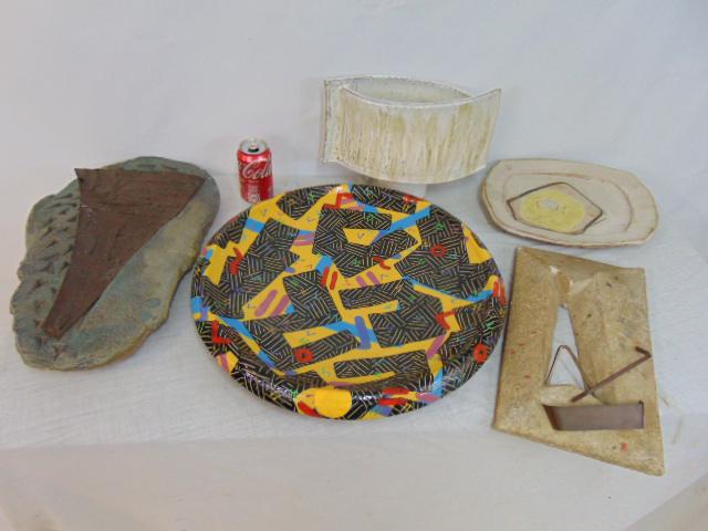 Lot of Studio Pottery, platter, vase, objects of art, includes large colorful round charger, 20" (1 of 14)