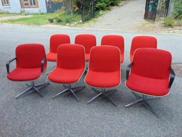 Set 8 Steelcase chairs, in red, 6 side, two arm chairs, good condition. (1 of 7)