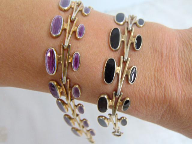 Jewelry. (2) Norway sterling enamel bracelets, hallmark ASCH 925s, purple guilloche enamel bracelet (1 of 6)