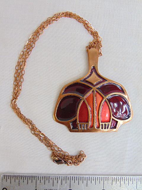 Jewelry. David Andersen Modernist vintage 1960's enamel & copper pendant designed by Unn Tangerud, (1 of 4)