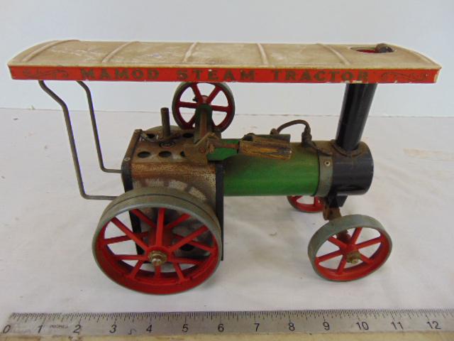 Mamod Steam Tractor, steam driven tractor in green paint, red wheels, canopy with original decals. (1 of 7)