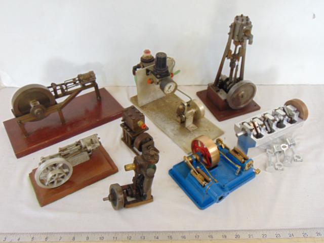 Machine, steam engine accessory lot, piston drive parts, flywheel & piston, machined engine model (1 of 19)