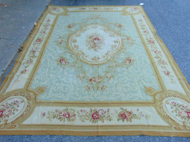 Needlepoint rug, floral pattern with center diamond, carpet is 11'5" by 8'6", has some white stains. (1 of 8)