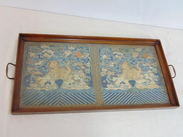 Chinese rank badges, Ching dynasty, K'o Suu rank badges with panther design, behind glass in bottom (1 of 6)