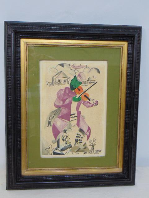 Lithograph, Marc Chagall, Fiddler, hand colored, 450/366, 12.5" by 8.5" (opening matting. (1 of 5)