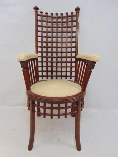 Stick & ball arm chair with lattice back, chair is 19.5" by 19.5", height is 45", seat height is (1 of 6)
