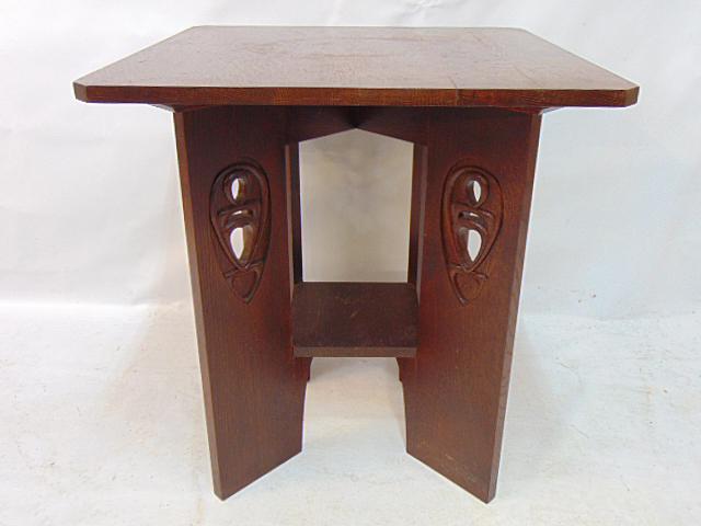 Stickley Audi square top stand, carved detail on the legs & lower shelf, stand is 24" by 24", height (1 of 5)