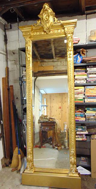 Large gilt pier mirror, with carved top, beveled glass, on new base, height is 9'4" (1 of 11)