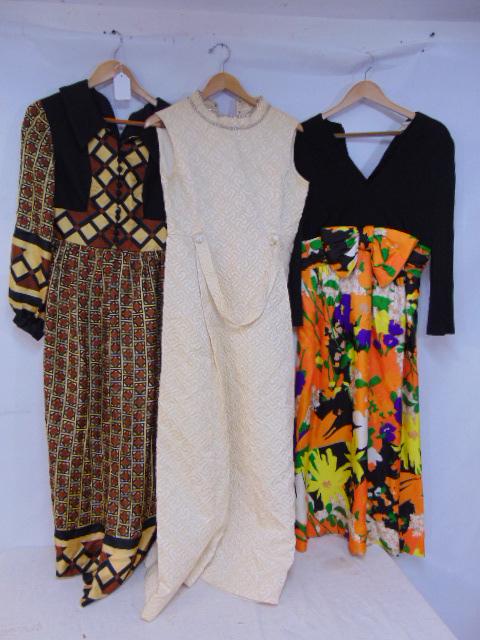(3) Vintage 1960's dresses to include B. Altman orange & black long dress sz large; brown & black (1 of 6)
