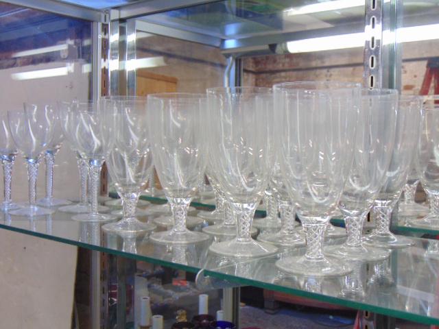 Lot stemware, clear with air twist stems, set includes 12 large glasses, 5 medium wine glasses & 4: Lot stemware, clear with air twist stems, set includes 12 large glasses, 5 medium wine glasses & 4 small glasses