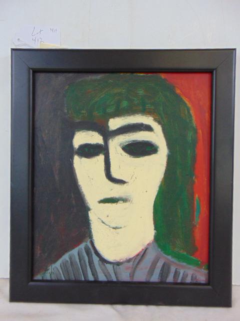 Painting, portrait, signed A.J. (Alexej von Jawlensky not guaranteed), 11.75" by 10" (sight): Painting, portrait, signed A.J. (Alexej von Jawlensky not guaranteed), 11.75" by 10" (sight)