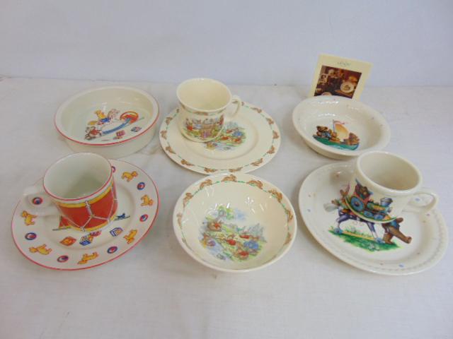 3 childs porcelain dinnerware sets, Tiffany, Lenox & Royal Doulton, mug, plate & bowl, each set has (1 of 9)