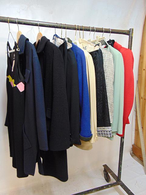 Couture clothing lot 16pcs; 10pc Gianni Versace 2pc black suits 42; 1 dress; black wool jacket; 2pc (1 of 12)