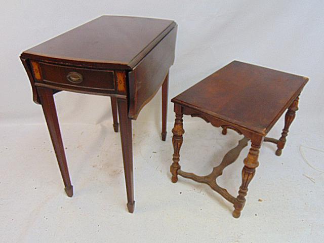 Mahogany drop leaf table & stand, both as found, various scratches, need refinishing (1 of 4)
