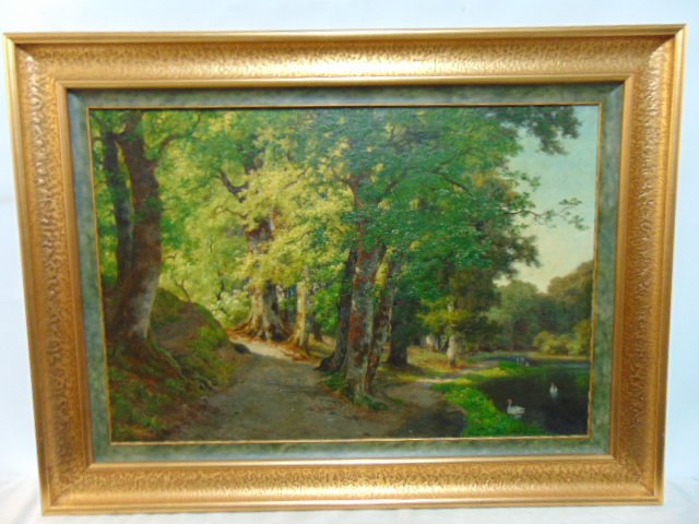 Painting, trees, forest scene, signed Axel (Thorsen) Schoveling, oil on board, (1 of 7)