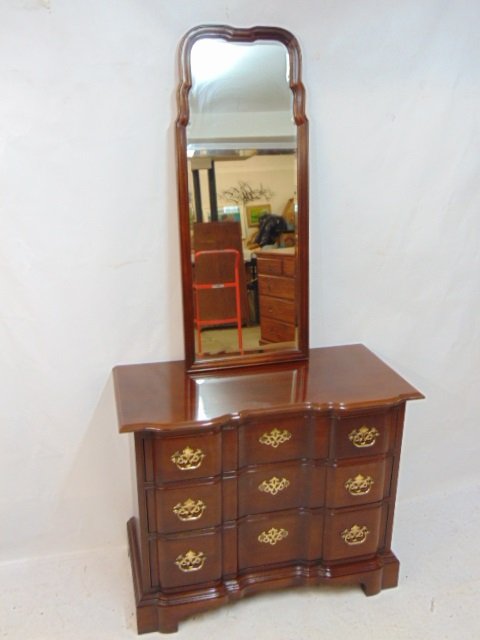 Drexel blockfront chest with mirror, Chippendale style chest has 3 drawers and is 38.5" by 19", heig (1 of 5)