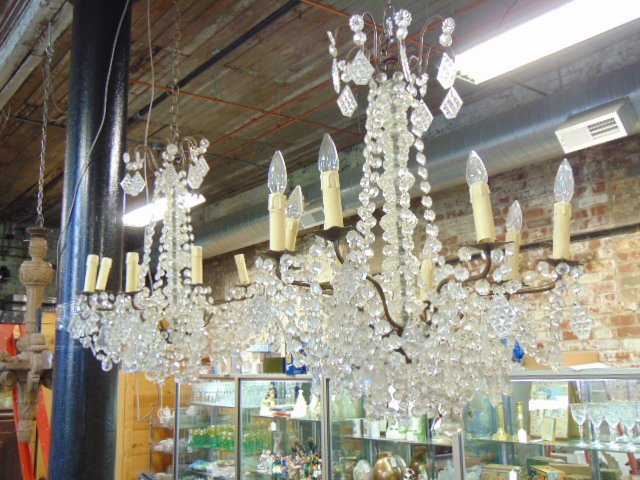 Pair crystal chandeliers, some crystals missing, has strands of crystal & hanging crystals, height i (1 of 6)
