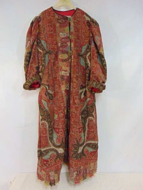 Antique Paisley long opera coat, nice lining & buttons, one small tear on back near neck in back, ot (1 of 8)