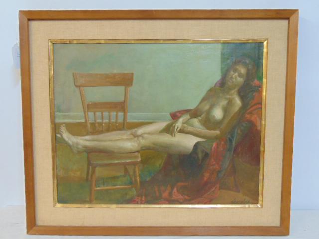 Painting, "Girl Asleep", signed Ben Kamihira, oil on canvas, 18" by 22.5", good condition, no: Painting, "Girl Asleep", signed Ben Kamihira, oil on canvas, 18" by 22.5", good condition, no flaking, structural issues