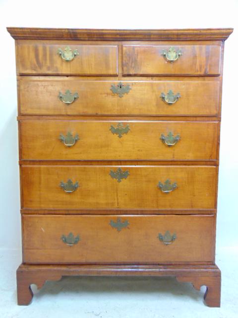Period Chippendale chest 2 over 4, pine secondary, dovetailed top, chest is 38" by 18.75", height is: Period Chippendale chest 2 over 4, pine secondary, dovetailed top, chest is 38" by 18.75", height is 49.5"