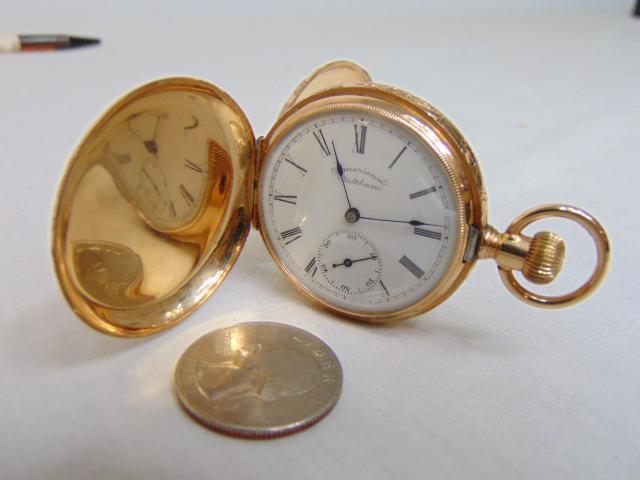 Jewelry. 14kt Antique gold Waltham pocket watch, engraved Ms. Ellen Russell, ornate fancy case,: Jewelry. 14kt Antique gold Waltham pocket watch, engraved Ms. Ellen Russell, ornate fancy case, 54.25 grams, good condition