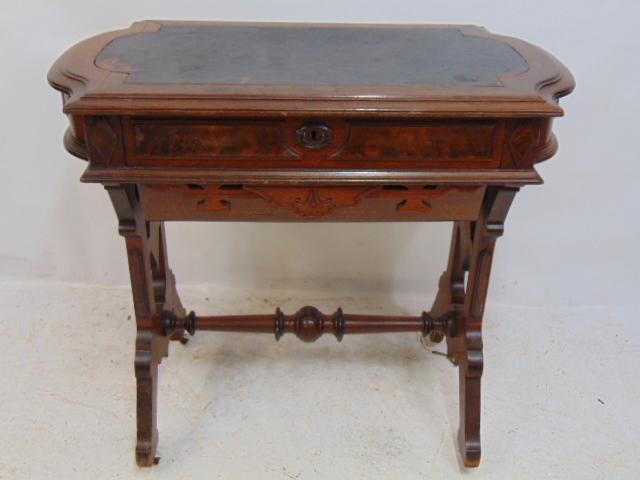 Walnut Victorian sewing table, single drawer with pull out yarn bin, table is 33.75" wide, 19.75": Walnut Victorian sewing table, single drawer with pull out yarn bin, table is 33.75" wide, 19.75" deep, height is 30"