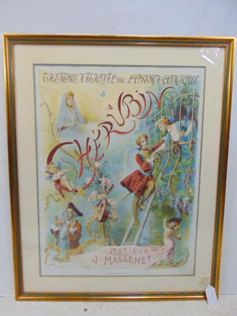Poster, "Cherubin", by Maurice Leloir, Musique de J. Massenet, Devambez, Grav. Paris, poster is 31": Poster, "Cherubin", by Maurice Leloir, Musique de J. Massenet, Devambez, Grav. Paris, poster is 31" by 23.5" (sight).
