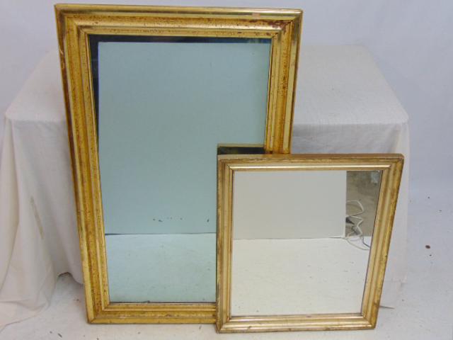 2 lemon gilt framed mirrors, mirrors are , 41.5" by 25.5" & 25.5" by 21.5": 2 lemon gilt framed mirrors, mirrors are , 41.5" by 25.5" & 25.5" by 21.5"