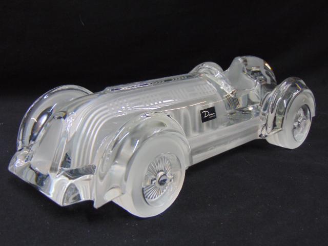 Daum crystal car, "Le Mans", signed, in original box, in good condition, car is 14.5" long.: Daum crystal car, "Le Mans", signed, in original box, in good condition, car is 14.5" long.