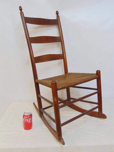 Shaker #2 ladder back rocker with rush seat, seat is 13" by 17".: Shaker #2 ladder back rocker with rush seat, seat is 13" by 17".