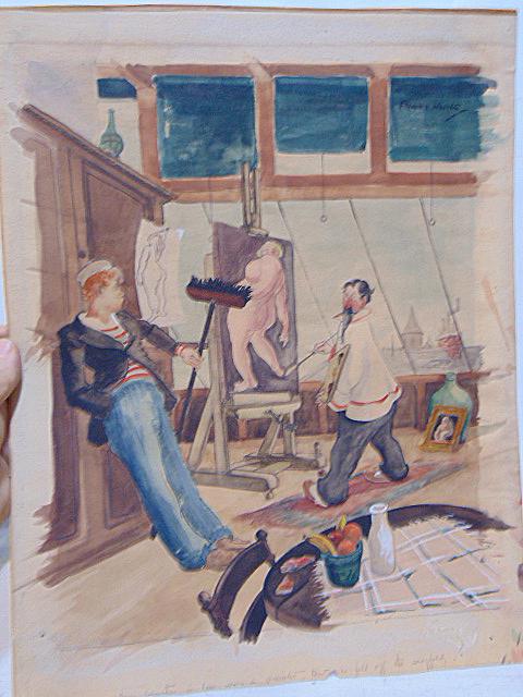 Illustration, Franz Kline (?), "My Brother in Law was a Painter, But he fell of the Scaffold",: Illustration, Franz Kline (?), "My Brother in Law was a Painter, But he fell of the Scaffold", watercolor on paper, 18" by 14" (sheet)