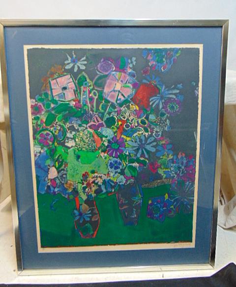 Lithograph, flowers, signed Roger Bezombes, edition 15/150, 29.5" by 23.5": Lithograph, flowers, signed Roger Bezombes, edition 15/150, 29.5" by 23.5"
