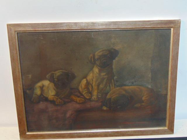 Pastel, 3 puppies, charcoal drawing, unsigned, 14.5" by 20.5": Pastel, 3 puppies, charcoal drawing, unsigned, 14.5" by 20.5"