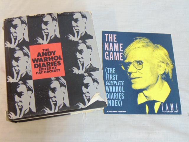 Andy Warhol book, "The Andy Warhol Diaries", edited by Pat Hackett, with the original Warhol Diaries: Andy Warhol book, "The Andy Warhol Diaries", edited by Pat Hackett, with the original Warhol Diaries index, 1989, with sleeve, sleeve has some tears, loss.