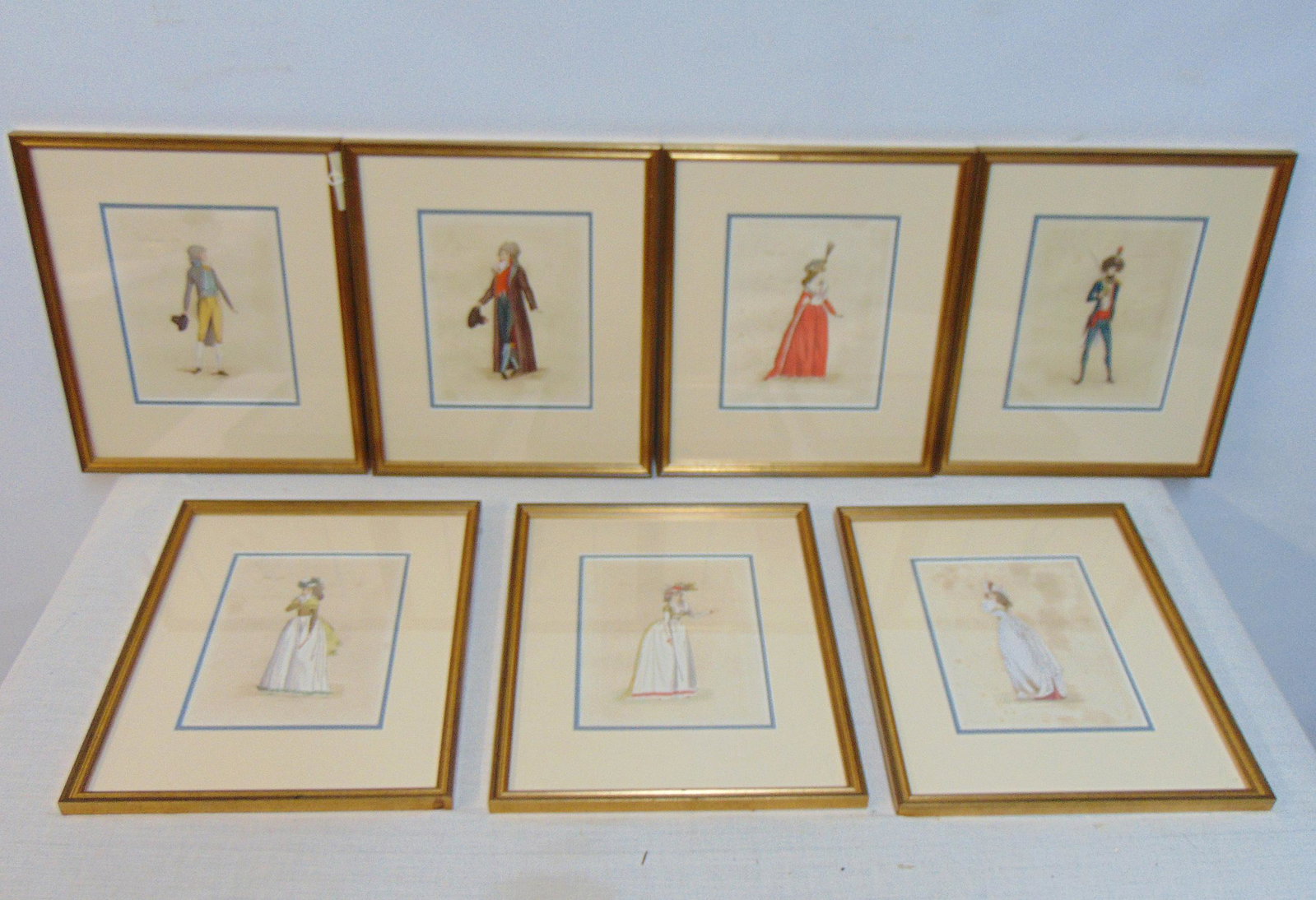 7 hand colored etchings, French 18th Century, ladies in dress & men in uniform. 1790s, each print is: 7 hand colored etchings, French 18th Century, ladies in dress & men in uniform. 1790s, each print is 8.5" by 6.75"
