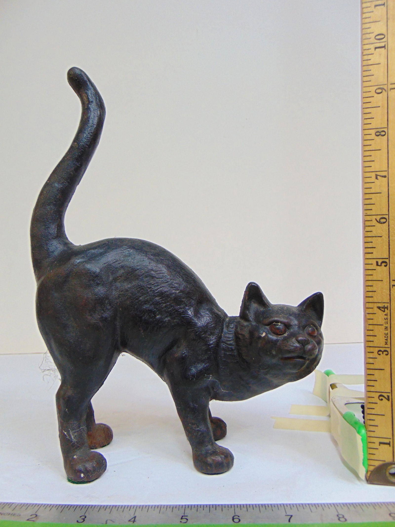 Cast iron Cat doorstop, black cat with arched back, 8" long, height is 10 5/8" (1 of 5)