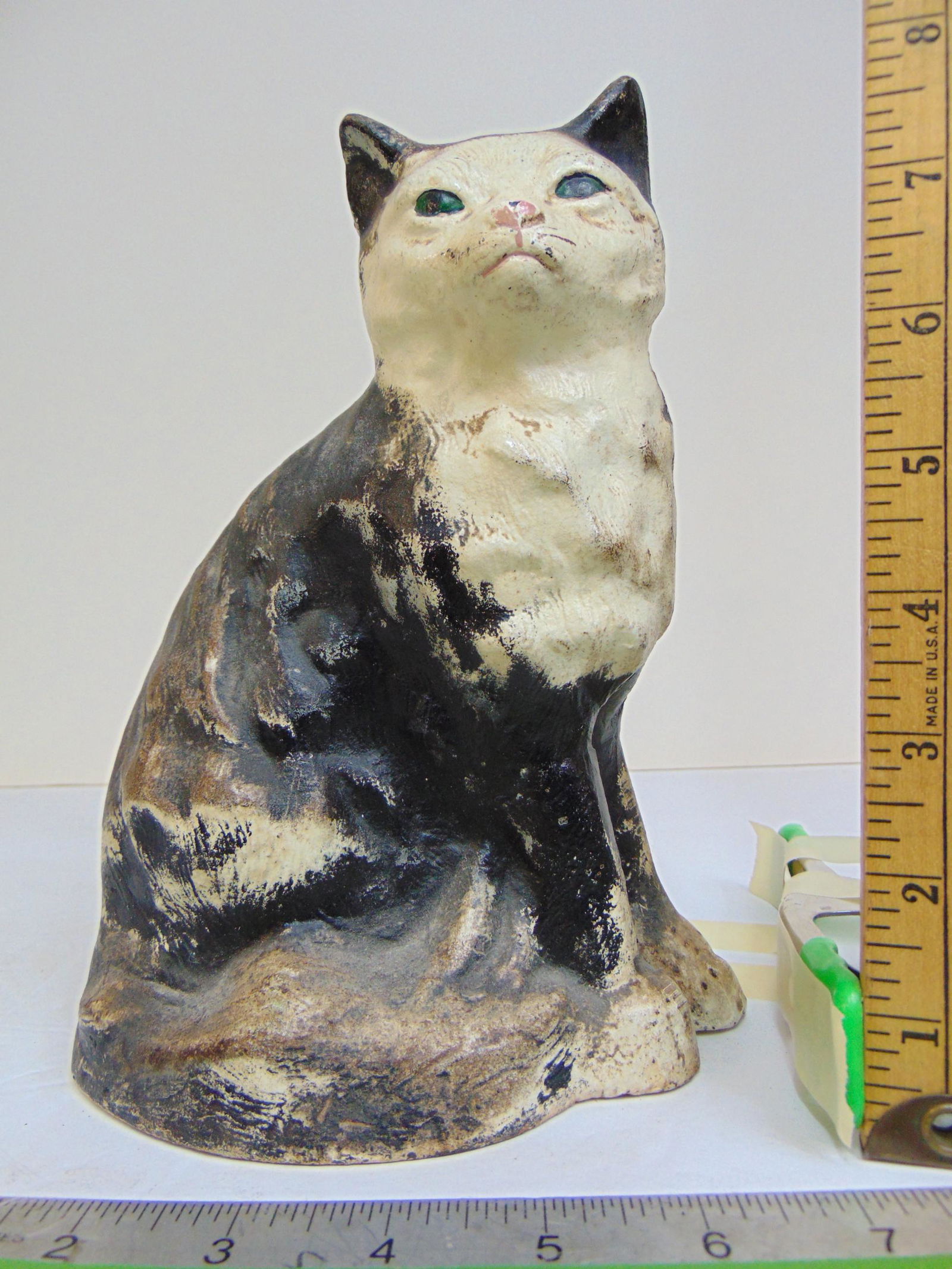 Cast iron Cat doorstop, white black, unsure about age, cat is 8.5" tall. (1 of 5)