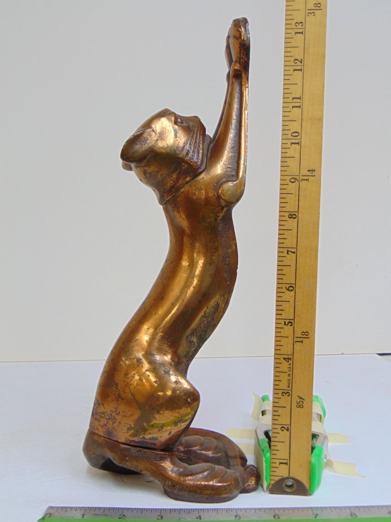 Large bronze Cat doorstop, cat on hind legs scratching with front paws, height is 13 5/8" (1 of 6)