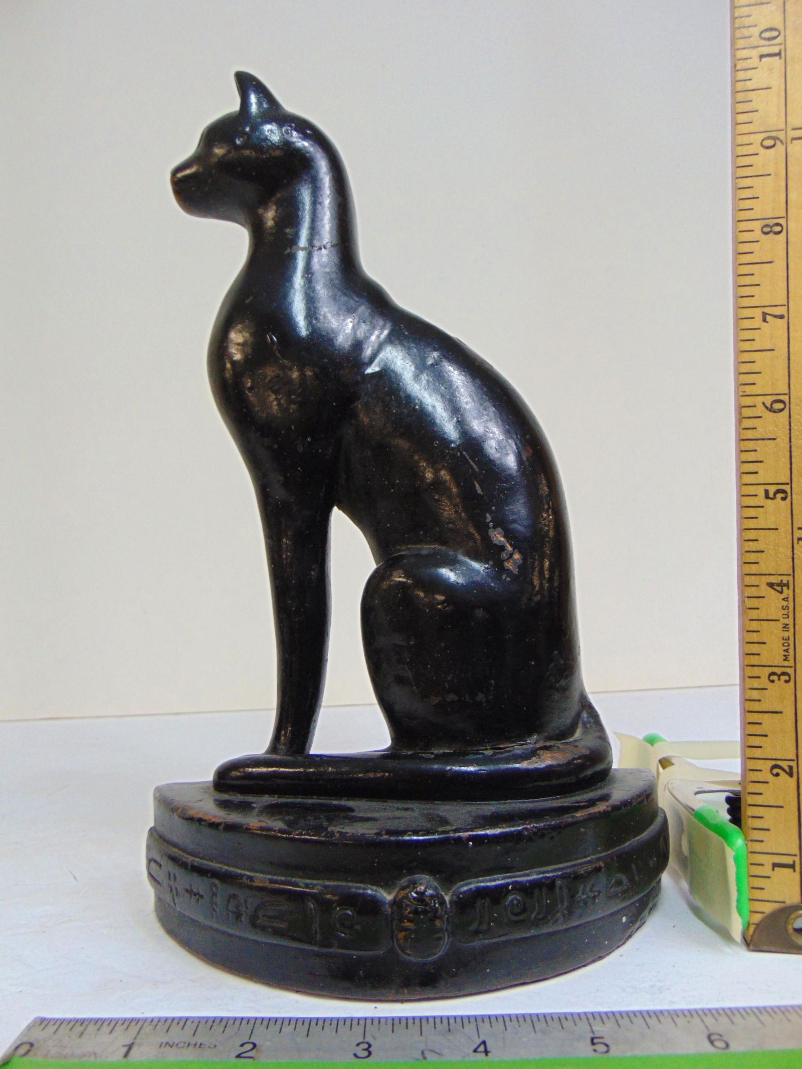 Mish H. Huber Clark Egyptian cat doorstop painted copper clad, presumably plaster filled (bookend (1 of 6)