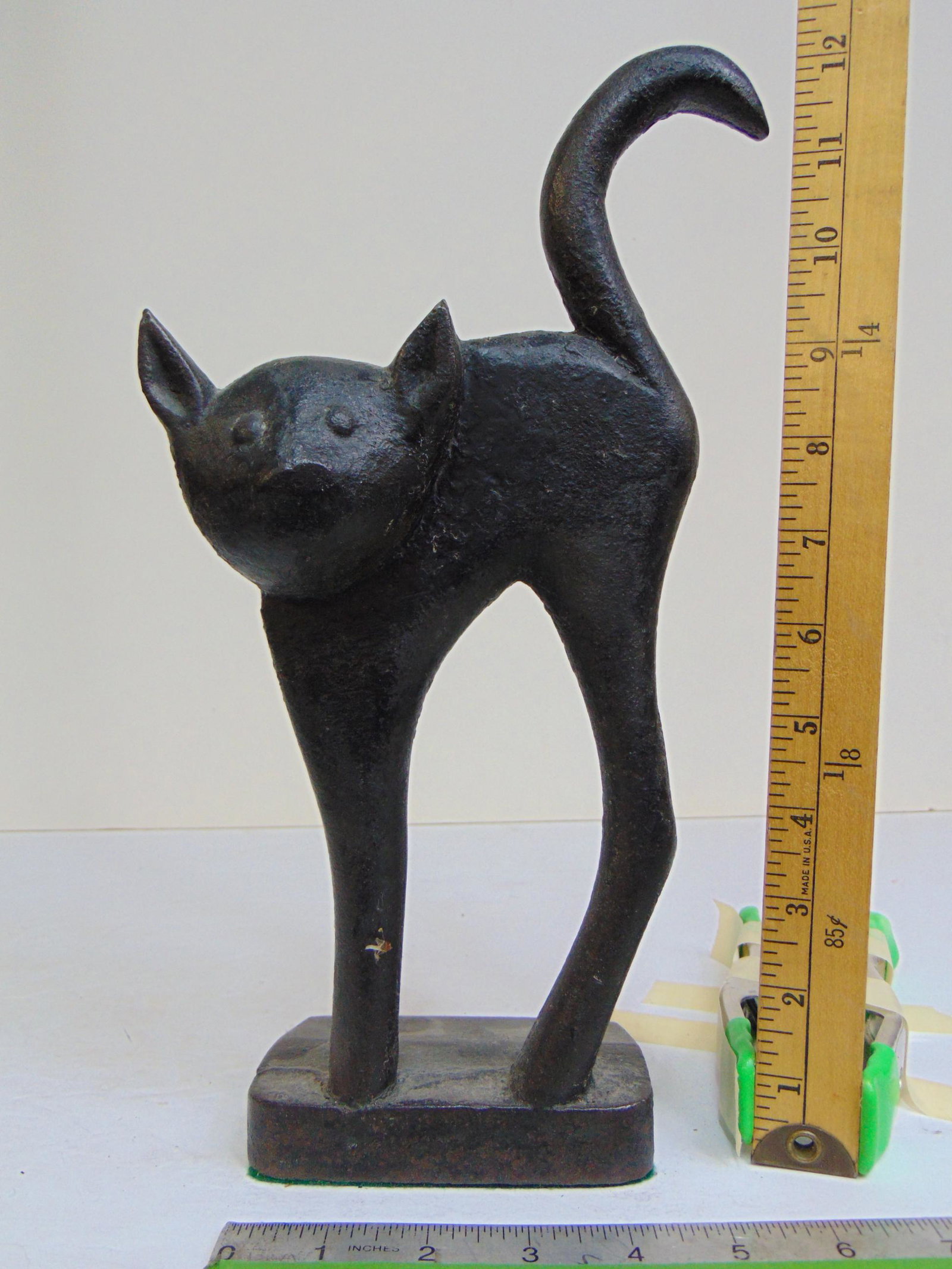 Cast iron Cat doorstop, black cat with arched back, height is 12.25" (1 of 5)