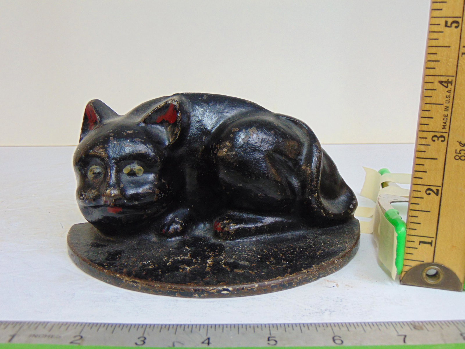 Cast iron cat doorstop, old paint, rounded front base, signed illegibly San...Co1922.7 3/8" wide, (1 of 7)
