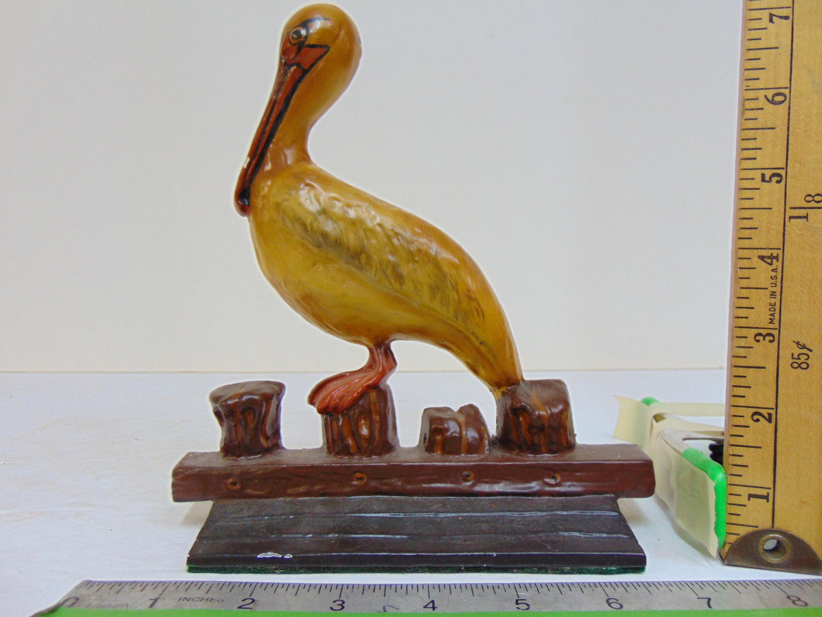 Pelican on dock, cast iron doorstop, Albany Foundry, 7.25" wide, height is 8". (1 of 6)
