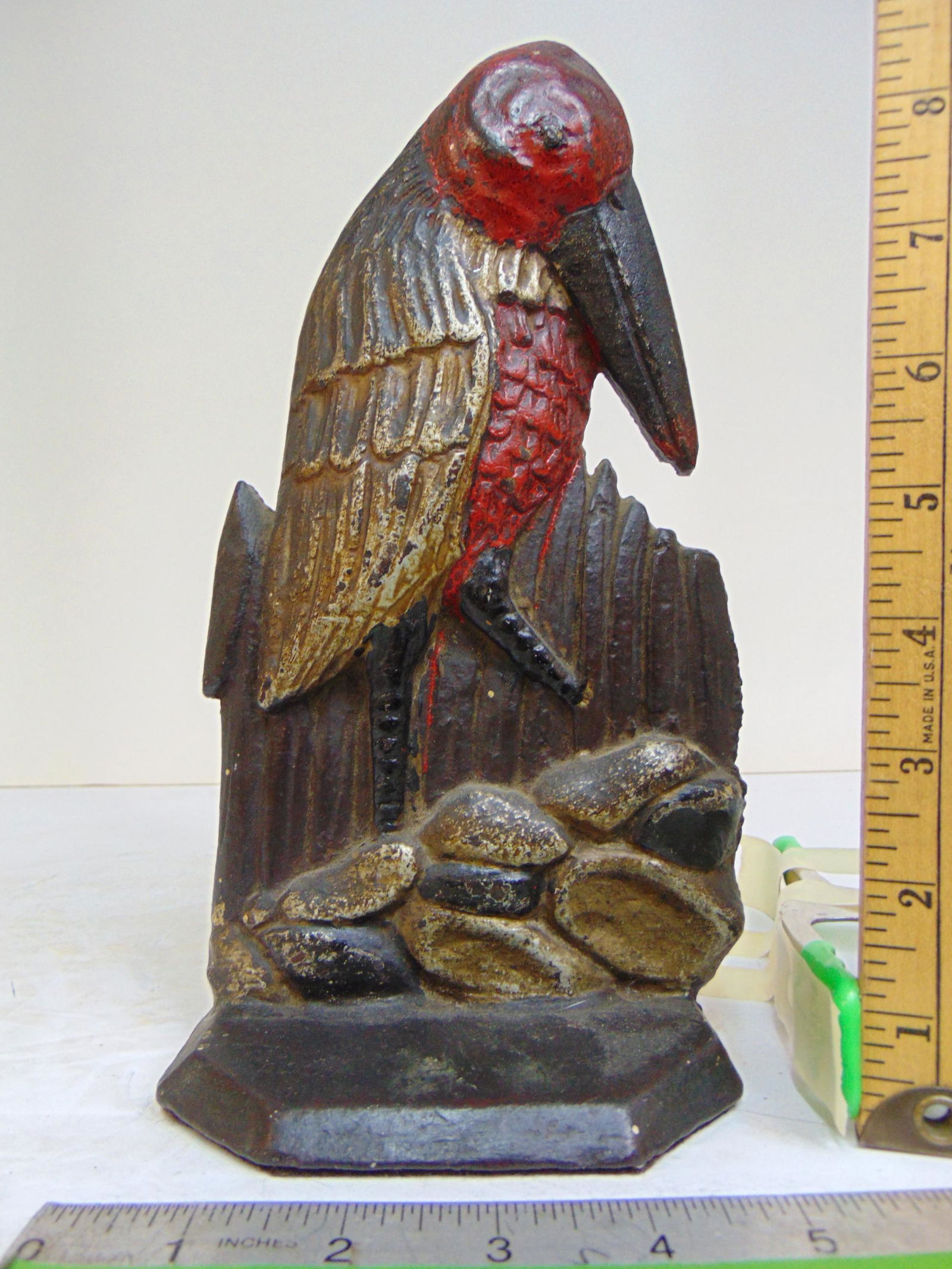 Cast iron Rook, or raven doorstop, painted, height is 9 7/8": Cast iron Rook, or raven doorstop, painted, height is 9 7/8"